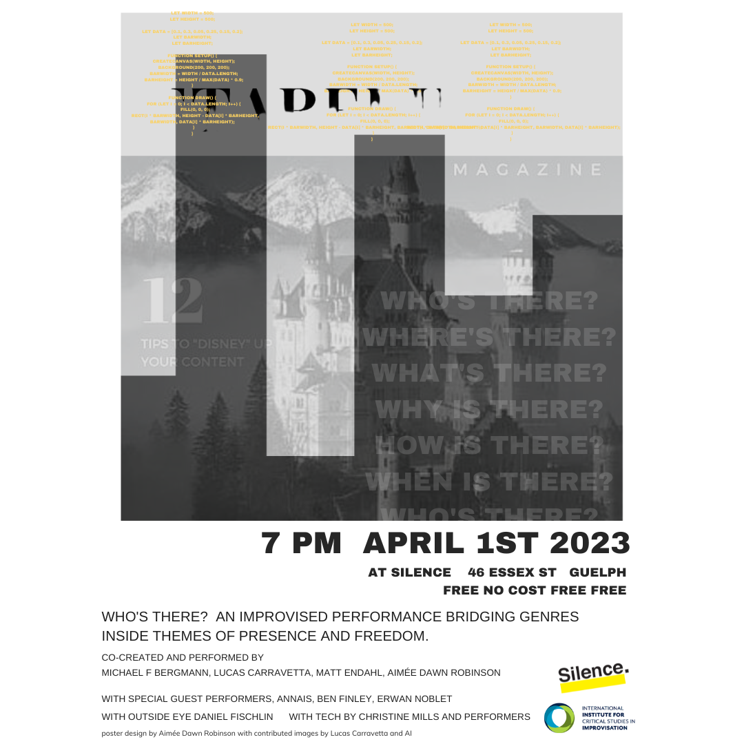 Poster for Who’s There?, 7 pm, April 1st 2023, at Silence, 46 Essex St, Guelph